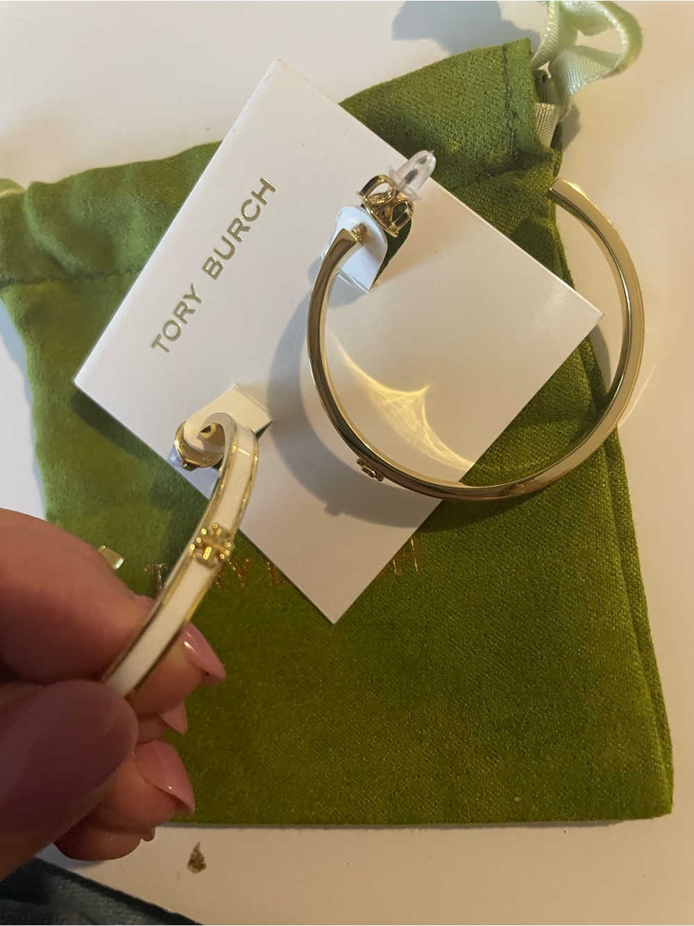 Tory Burch Gold Hoops with White Enamel Trim